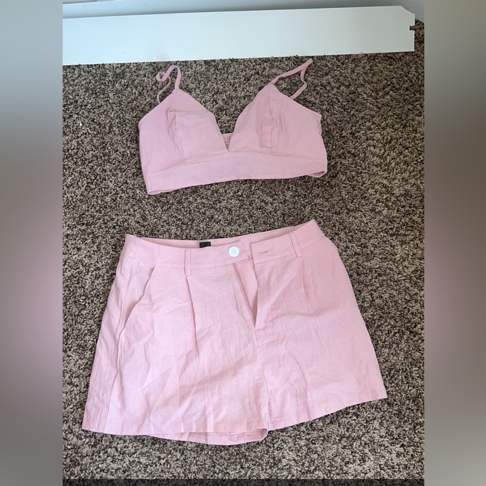 Light pink shirt and crop tank top set